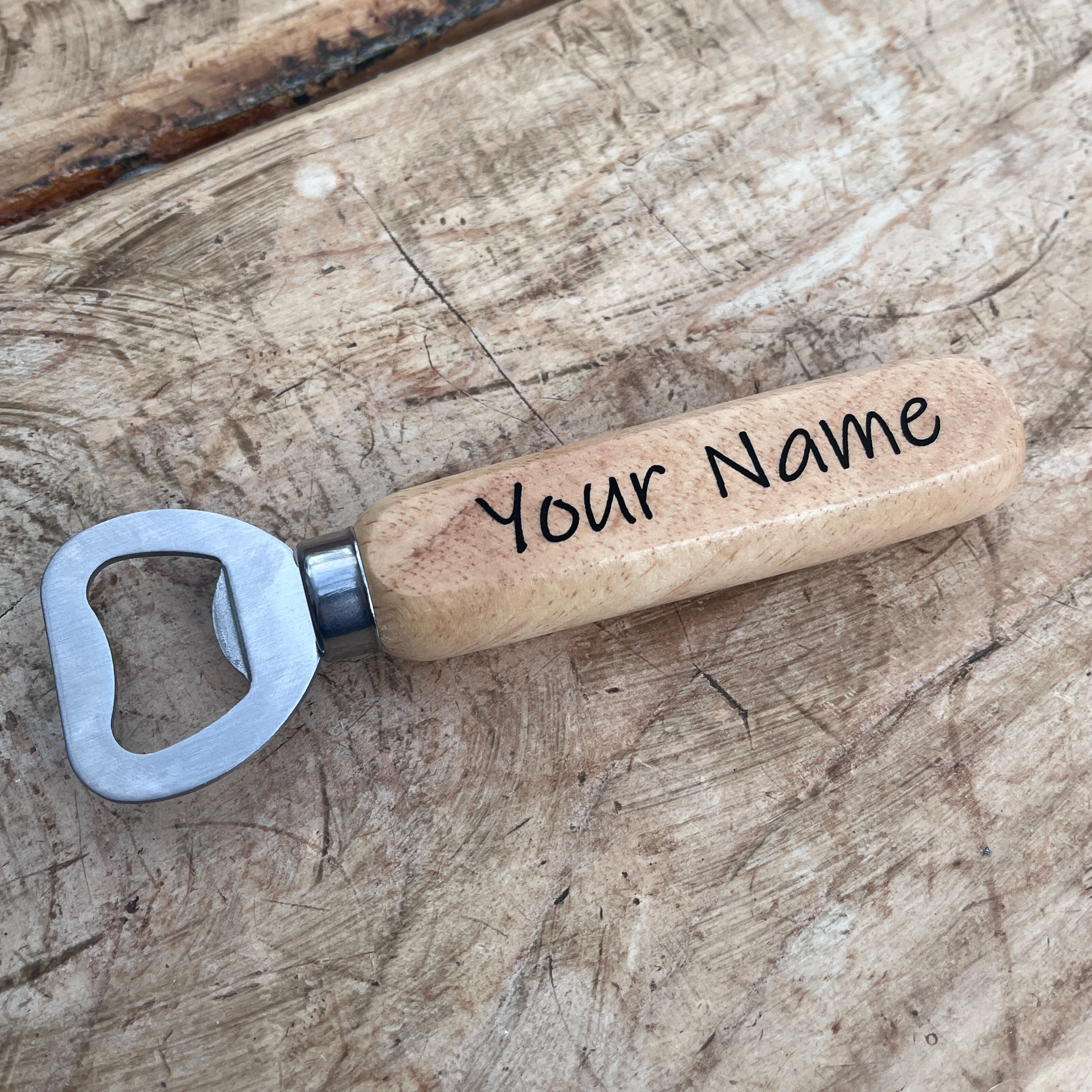 Personalised Bottle Opener Laser Engraved into the Wooden Handle